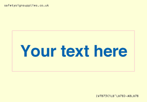 Custom blank information sign. Blue text, plain background